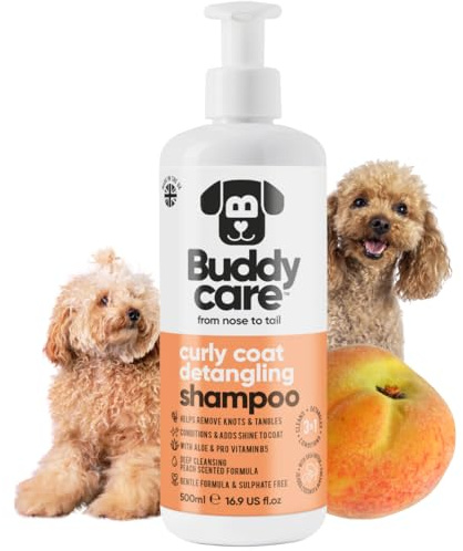 Curly Coat Entwirrendes Hundeshampoo von Buddycare | Tiefenreinigendes Shampoo für Hunde | Pfirsichduft | Mit Aloe Vera und Provitamin B5 (500ml)