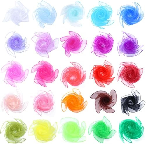 BetterJonny 25 Stück Jongliertücher, Bunt Square Jongliertücher Tanz Tücher Chiffontücher Gymnastiktücher Kindergarten Tücher fürJonglieren Tanzen Kindergarten Kindershow 25 Farben (60 x 60 cm)
