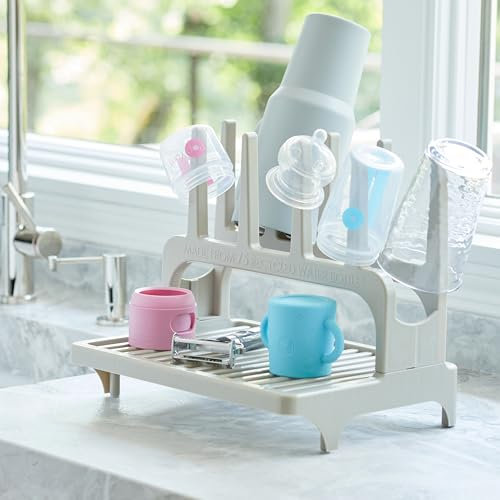 PopYum Seattle Gray Space Saving Drying Rack from 100% Recycled Bottles, countertop for Baby Bottle, Plastic Bags, Cups, Glass, tumblers, Compact