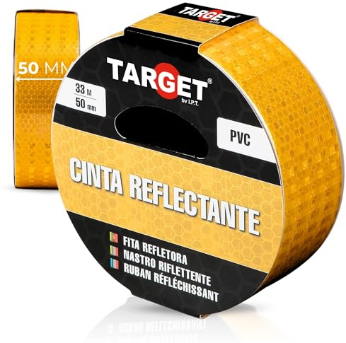 TARGET Cinta Reflectante Adhesiva, Advertencia Señalización Marcaje Alta Visibilidad Peligro Seguridad (AMARILLO, 33 M X 50 mm)