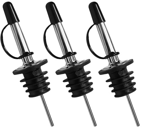 Debbery 3 PCS Stainless Steel Bottle Pourers, Freeflow Pourer Liquor Pourer with Rubber Dust Cap for Wine Spirits Olive Oil Syrup Bottle Conical Spout