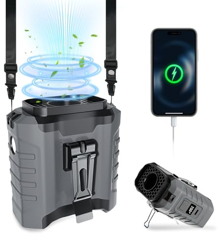 AMFUN Ventola con clip in vita, 15000 giri/min, potente ventola di raffreddamento a 5 velocità, 10000 mAh, a batteria, con luce, ventilatore portatile ricaricabile per sport all'aria aperta