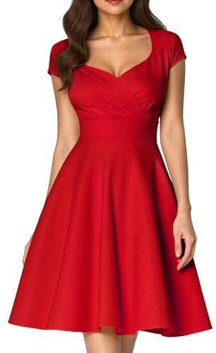 Fynadressr Red Prom Party Wedding Guest Dress Women's 1950s Vintage Cocktail A Line Wrap Winter Dress Red L