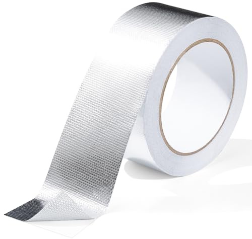 FIREWESS Aluminiumband, Aluminiumfolie Hitzeschild Band, Silber Alu Klebeband, Glasfaser Hitzeschild Folienband für Schlauch und Auto Verwendung 50mm*50m