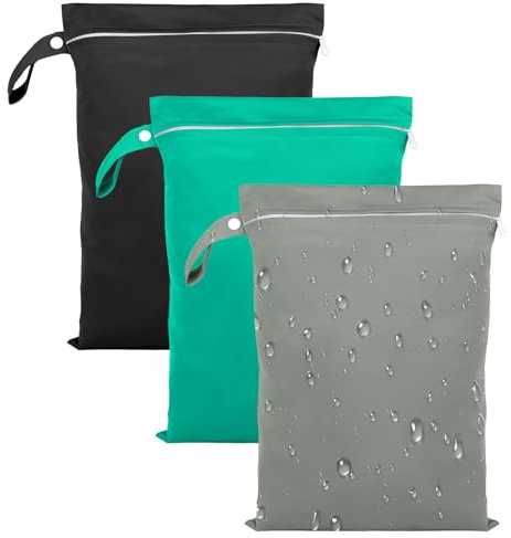 3 Pezzi Borsa Impermeabile, 40 x 30 cm Wet Bag per Costumi da Bagno Sacca Impermeabile con Cerniera, Borsa Viaggio Riutilizzabile per Costumi da Bagno, Asciugamani da Spiaggia(Grigio,Verde,Nero)