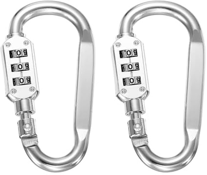 PATIKIL 3 Inch Combination Locks, 2PCS 3 Digit Locking Combination Clip Combo D-Ring Lock for Suitcase Luggage Travel Baggage Backpack Cable Loop Helmet Chain Link, Silver