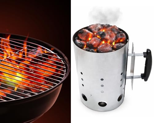 Tata Home MasterCook Accenditore Barbecue Starter BBQ Ciminiera Accendi Carbonella con Impugnatura di Sicurezza in Acciaio Diametro 19 cm Altezza 30,5 cm Capienza Oltre 2 kg Mod. STARTER BIG