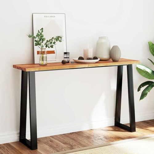 mzdioop Console Table Tree Edge 140 x 40 x 80 cm Solid Acacia Wood with Powder-Coated Steel Frame, Sturdy Storage Table for Living Room, Hallway, Natural Edges