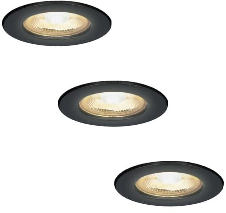 HOFTRONIC - 3x Nola LED Spot encastrable 68 mm Noir - IP65 étanche pour salle de bain, salon et extérieur - 5W 480lm - 2700K extra blanc chaud - spot plafond - spot plafonnier- spot terrasse