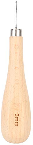 Pssopp Alène Losange Manche en Bois, Poinçon à Gratter en Hêtre, Forme Diamant et Gourde, Outil en Cuir (3 mm)