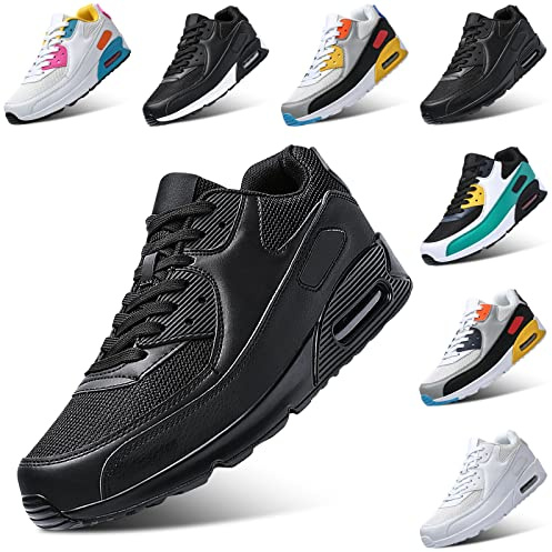 PADGENE Femme Homme Baskets Mode Chaussures Sport Course Sneakers Fitness Gym athlétique Multisports Outdoor Casual, Noir+Noir, 42 EU