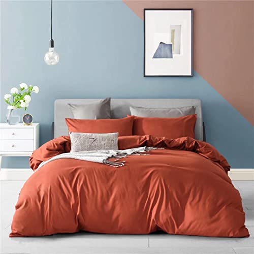 Ruccit Burnt Orange Duvet Cover Set King 100% Brushed Microfiber King Bed Duvet Cover Dark Orange 3pcs Modern Simple Bedding Set with Zipper Closure Corner Ties-Soft,Durable,Fade resistant