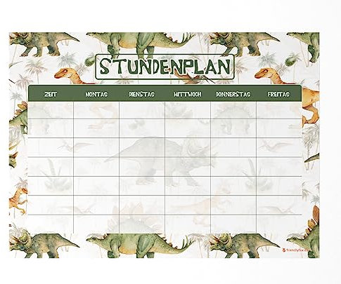 Friendly Fox Dino Stundenplan abwischbar, DIN A4 magnetischer Stundenplan abwischbar zum Aufhängen an Kühlschrank Whiteboard