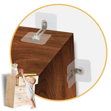 Wekuw Möbel-Wandanker, 2 Stücke Kippsicherung Möbel Set Kippschutz Möbel Kippschutz Möbel Wandanker Abnehmbar Möbelanker Kein Bohren, für Schrank Regal Kommode Haustiere Kindersicherheit (0~4.5cm)