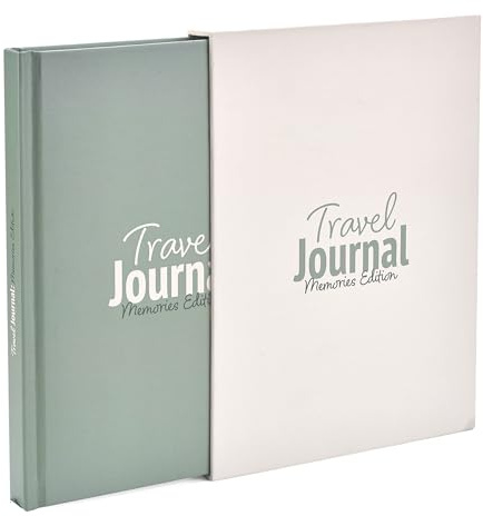 Travel Journal - Memory Book for Travel and Holidays - Journalling and Photo Space - 136 pages, for 15 Trips. Includes Photo Corner Stickers. In Gift Sleeve. Travel Gift for Women and Men - A5 Green