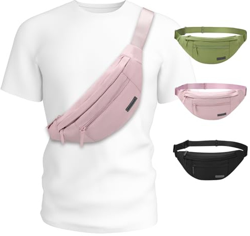 MAXTOP Large Fanny Pack Sling Bag with 4-Zipper Pockets Travel Essentials for Women Men Crossbody Bag,for Traveling Cycling Hiking Climbing Camping,Pink
