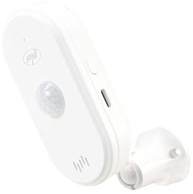 PNI SafeHouse HS401 PIR Sensor de Movimiento con Wi-Fi, Compatible con la aplicación Tuya, Alarma de Sonido de 80 dB, Altavoz Integrado, Fuente de alimentación USB C de 5 V