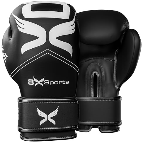 8xSports 14oz Boxing Gloves Maya Hide Leather, Professional Training Sparring MMA Gloves Mua Thai Kickboxing Fighting Workout, Punching Bag Focus Mitts Pads Men Women, Multi Layered, Ventilated Palm
