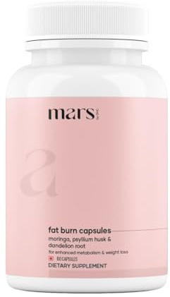 Mars by GHC Fat Burn Capsules with Psyllium Husk, Moringa & Dandelion Root | Food Supplement | 60 Capsules | Pack of 1