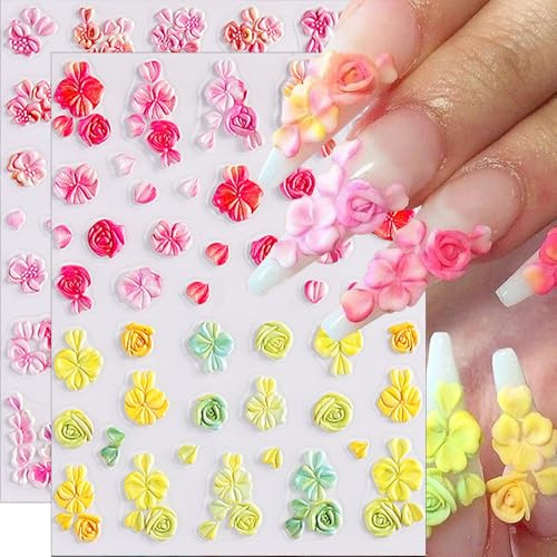 5D Geprägte Blume Nagel Sticker Nagelsticker Blumen Nagelaufkleber 5D Acryl Geschnitzt Blume Nagel Aufkleber Nägel Zubehör Frühling Sommer Nageldesign Flower Nail Art Stickers Floral Nail Sticker