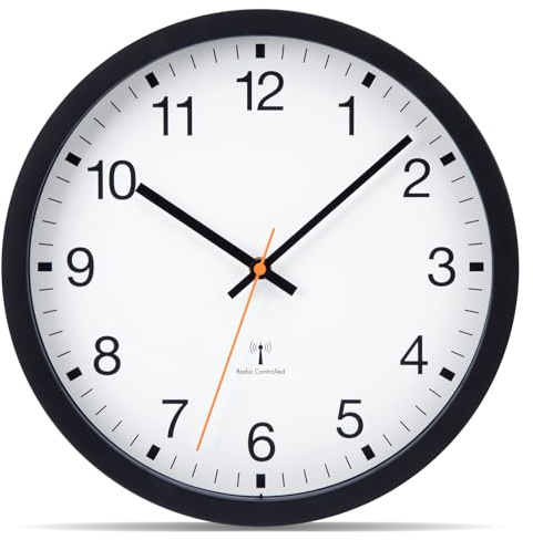 VIVILINEN - Reloj de pared con radio pilotado silencioso sin tic-Tac 30 cm y péndulo de pared, diseño moderno para dormitorio, cocina, sala de estar, cambio de hora automático (negro, 30 cm)