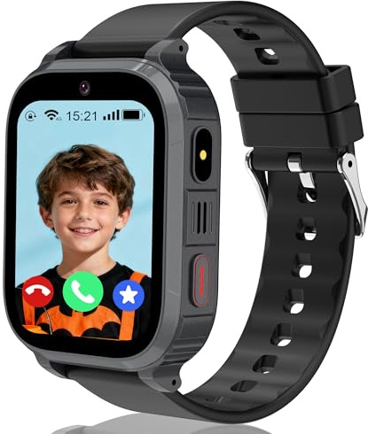 4G Kid Smart Watch with GPS Tracker, Smart Watch for Kids with SOS Call, Voice Chat, School Mode, Calendar, Alarm, Flashlight, Game, Calculator, Passcode Lock, IP68 Kids GPS Tracker for Festival Gift
