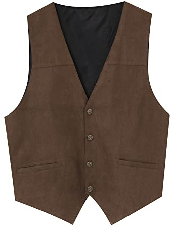 Celanisai Chaleco de ante para hombre, chaleco de cuero vaquero para hombre, camiseta medieval, informal, vintage, occidental, cómoda, informal, vaquero occidental, ropa de calle, sin mangas, retro