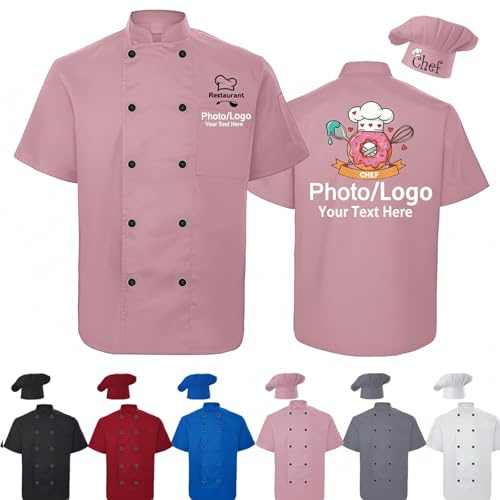 Farmelov Giacca da Chef Personalizzata Uomo/Donna con Cappello, Logo e Nome – Divisa da Chef Personalizzata, Maniche Corte, Camicia da Lavoro per Pasticceri con Tasca