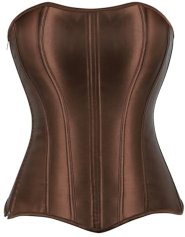 Kelvry Corset pour femme, lingerie basque gothique, galbant, dentelle en satin, corset à baleines, haut bustier surpoitrine, marron, L