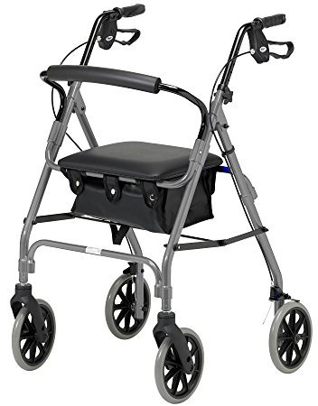 Days Lightweight Folding Four Wheel Rollator Walker with Padded Seat, Lockable Brakes, Ergonomic Handles, and Carry Bag, Limited Mobility Aid, Quartz, X-Small