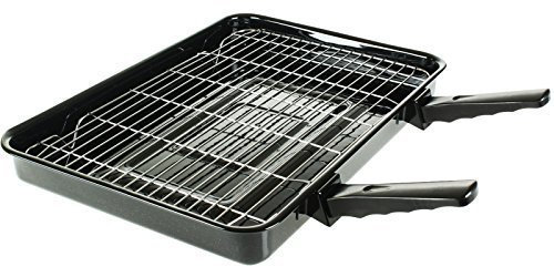 4YourHome Superior Large Oven Grill Pan & Rack with Detachable Handles for Camping, Motor Home, Mobile Home, Boat, Caravan Cookers - 385mm x 275mm (Wire Grid) 415mm x 235mm (Metal pan)
