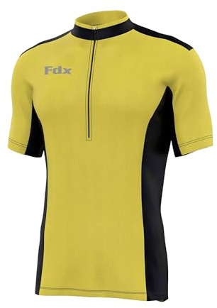 FDX Cycling Jersey Men’s - 100% Polyester, Breathable Short Sleeve, Half Zipped Cycle Tops - Bicycle Riding Shirt with 3 Pockets, Running, MTB Racing, Mountain Bike, Outdoor Sports Clothes (YEL S)