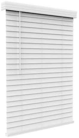 ARLO BLINDS Faux Wood Blinds with Crown Valance - 33.5 Width x 60 Height, White, Cordless Window Blinds & Shades - Blinds for Indoor Windows, 2 Faux Wooden Blinds for Home, Window Shades