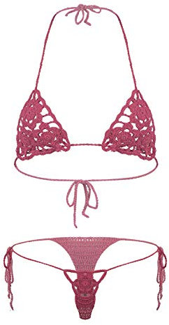 YOOJIA Sexiga badkläder för kvinnor, 2 delar, mikro bikini, transparent, slingskott, G-stringtrosa, minibikini, strand, pool, simning, Vattenmelon röd, M