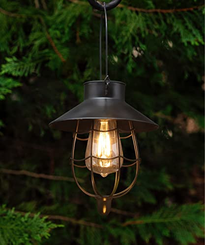 YAKii 2 Pack Solar Lantern Hanging Outdoor Metal Solar Lamp Waterproof with Warm White Light Decorate for Yard Garden Pathway Patio Porch Decor (Black)