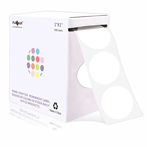 PARLAIM 1 Inch Round Permanent Adhesive Color-Code Dot Stickers, 1000 Stickers Roll Dispenser Box White Circle Labels
