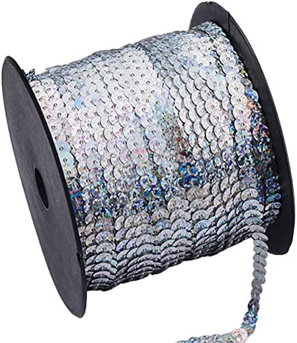 Anawakia Paillettenband 90 m Farbiges Pailletten Band 6 mm Breites Bortenband Glänzende Paillettenbänder für DIY Handwerk Bastelprojekte Tanzbekleidungen Armband Dekorationen (Helles Silber)