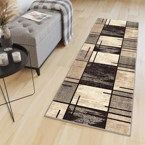 HaiTaoSy Tapis de Cuisine antidérapant, Lavable, 10 Motifs et 195 Tailles, Tapis de Cuisine, Moderne, Tapis de Couloir, Long, Anti-Taches, 40 x 120 cm, Beige, Marron