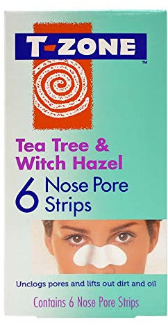 T-Zone Tea Tree & Witch Hazel Nose Pore Strips (6 Pieces) - Stocking Filler - Deep Cleansing Blackhead Remover Strips, Unclogs Pores, Removes Dirt & Oil, Tightens Skin for a Clearer Complexion