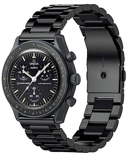 Armband für Moonswatch-Uhr, Metallarmband kompatibel mit Omega X Swatch Moonswatch Speedmaster/Rolex/SEIKO usw. 20mm Uhr, Schnellwechsel Swatch Omega Moonswatch Edelstahl-Ersatzarmband. (Schwarz)