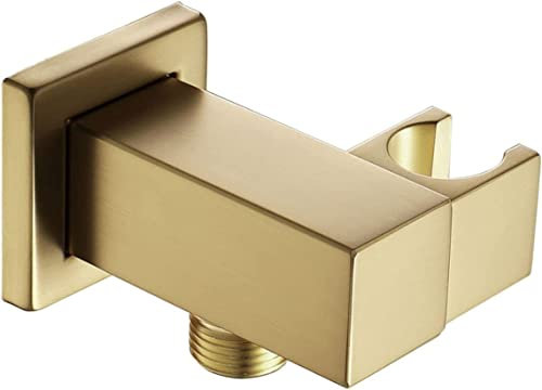 YWLETO Supporto per doccia, supporto regolabile in ottone massiccio per soffione doccia, supporto a parete con uscita dell'acqua da 1,27 cm, oro spazzolato, quadrato
