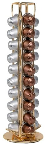 INTIRILIFE Kaffee Kapselhalter kompatibel mit Nespresso Kapseln (40 Stück) aus Eisen in Gold - 11.5 x 37.5 cm - 360 Grad Rotierbarer Kapselständer Aufbewahrung für Kaffee Kapseln Pads