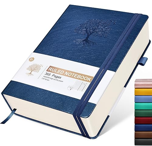 Lined Journal Notebook, 365 Pages B5 Large Journals for Writing Ruled Notebook, Hardcover Leather Journal for Women Men, Daily Notebook for Work, Note Taking, 100Gsm Thick Paper (7.6'' X 10''Darkblue)