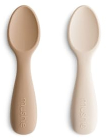 mushie Silikon Lernlöffel für Kleinkinder | 2er Pack Starterlöffel zum selber essen | Natural/Shifting Sand