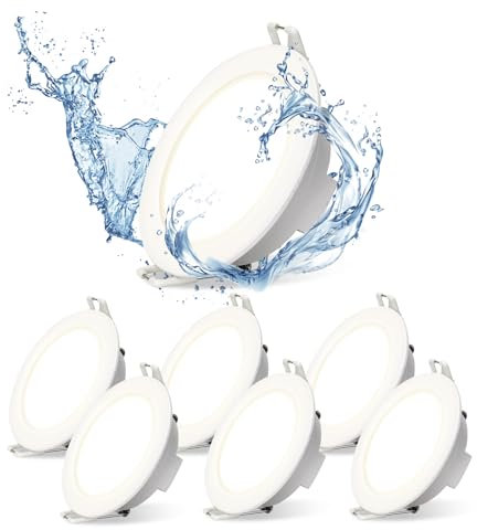 Aigostar Spot LED Encastrable Extra Plat, 4.8W 560LM, Spot Salle de Bain ip65, Spot pour Douche Bianco, Blanc Luce Naturale 4000K, Trou Φ68 mm, AC220-240V, Lot de 6