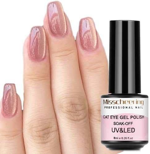 Pink Gel Nail Polish, Cat Eye Glitter Gel Nail Polish Magnetic Nail Varnish, Holographic Quick Dry Long Lasting Shimmer Jelly french Manicure Soak off LED Gel Nail Varnish Nail Art Gel for Girls Women