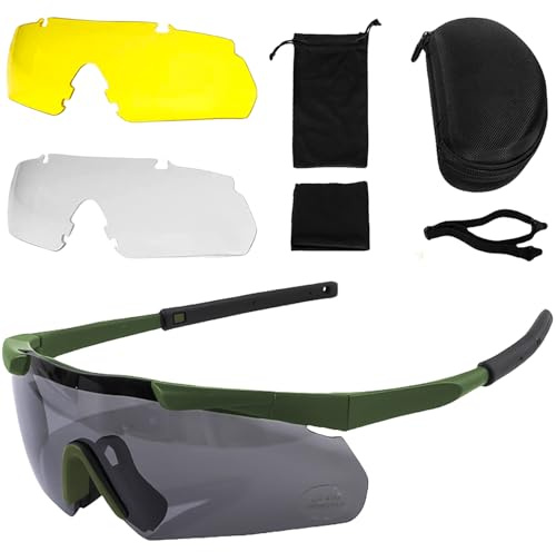 Aicharynic Lunettes de protection pour tir avec 3 verres interchangeables, lunettes de protection avec verres transparents anti-buée et résistants aux rayures, protection des yeux réglable et