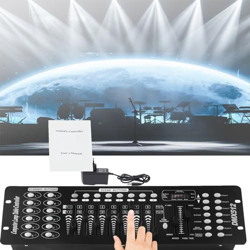 LNNLOO Controller DMX, Controller Luci da Palco 512, 192 Canali, Protezione Anti-perdite, Dissipazione Efficace del Calore, Adatto per Luci A Testa Mobile, Luci Par, Luci di Superficie,Black