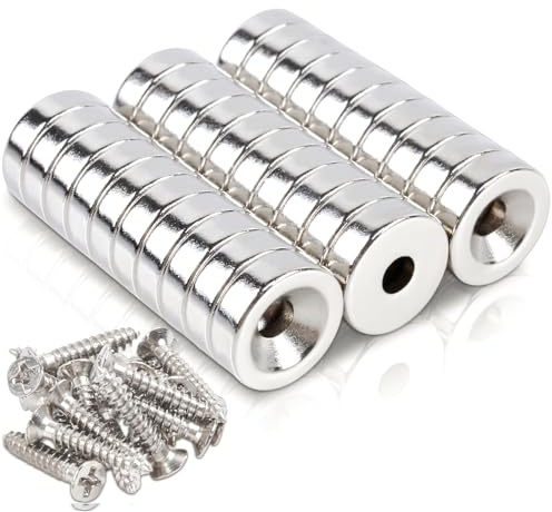 30 st extra starka neodymmagneter 10 x 3 mm öppning 3 mm, runda försänkta hål magneter med hål, platta starka magneter liten, magnet med skruvar