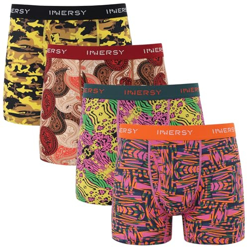 INNERSY Boxers for Men Quick Dry Underpants Cool Trunks Pants Sports Underwear Multipack 4 (M, Colourful Pattern)